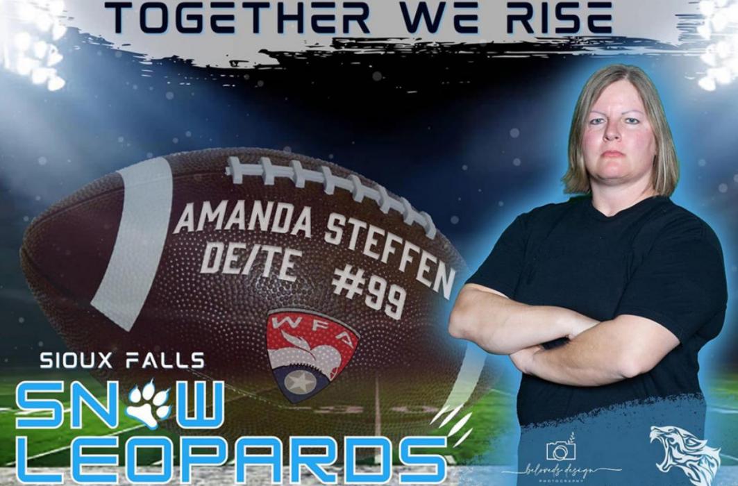 Amanda Steffen was selected as an All-American in her (and the team’s) first season last year. She enjoyed the experience so much that she recruited Urrutia to join her this year. (Photo from Sioux Falls Snow Leopard’s Facebook page, used with permission)