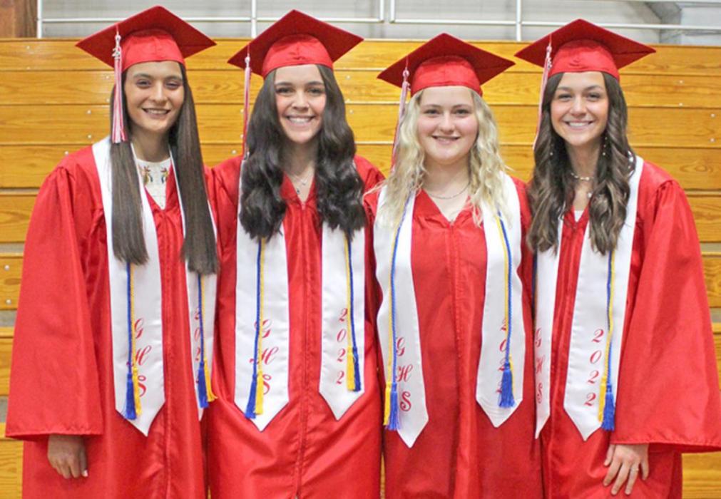 Students who earned a gpa of 3.0-3.49 graduated with honors. They are, l to r, Sierra Rencountre, Anna Dargatz, Amber Smith, and Emma Thomas. (Photo by Kristi Ring)