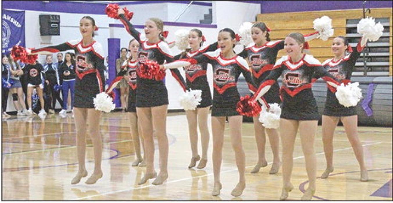 The cheer and dance team performed in the pom and hip hop divisions of the dance portion of Saturday’s competition in Winner, placing 5th overall. (Photo by Dan Bechtold, Winner Advocate)