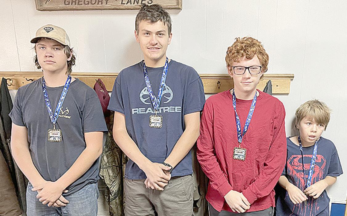 Gregory bowlers represented Gregory well in the 2022 State Youth Bowling Championships in Brookings. In boys singles, Jaden Fedde placed 11th in the 99 and under average category, Ethan Long placed 12th, and Zachery Wheeler placed tenth in the 100-124 average category, and Couy Hollenbeck placed first in the 150 and over average category. Emma Holmberg, not pictured, placed seventh in girls all events scratch.