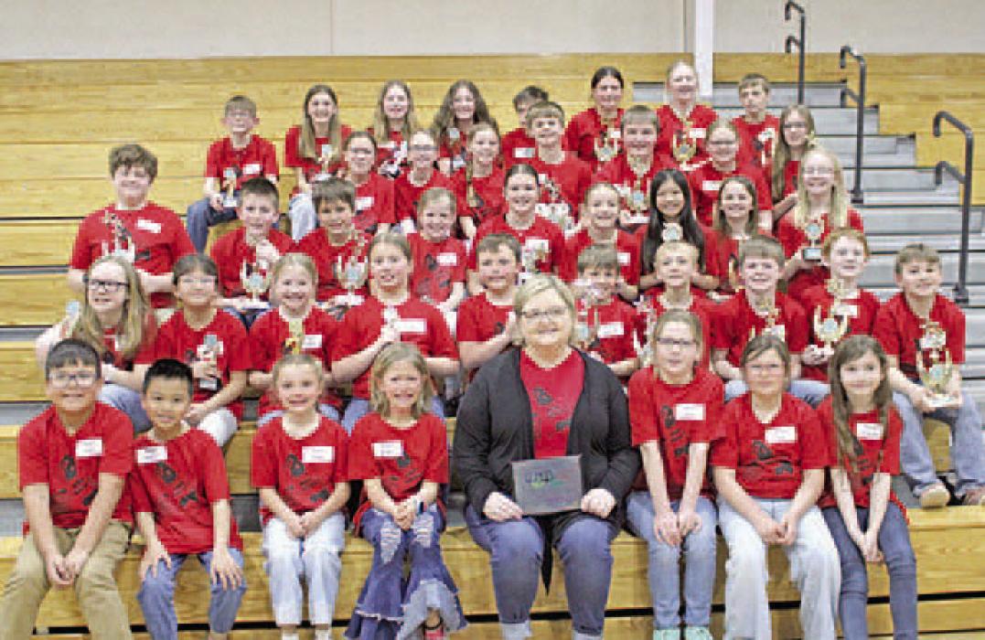 42 students from Gregory Elementary School attended the 2025 Reading Olympics in Winner recently, bringing home the traveling team trophy for their performance. (Submitted photo)