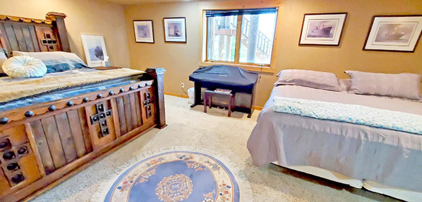 Each guest room has either two king size beds or a king and queen and feature unique furniture original to the lodge.