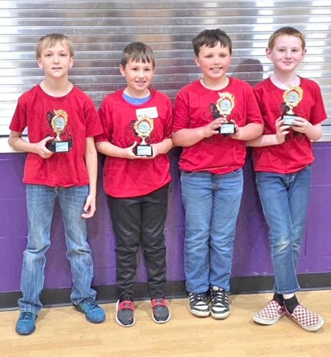4th graders Odin Reber, Henrick Hamilton, Knox Hamilton, and Nickolas Lozano, pictured l to r, placed 3rd.