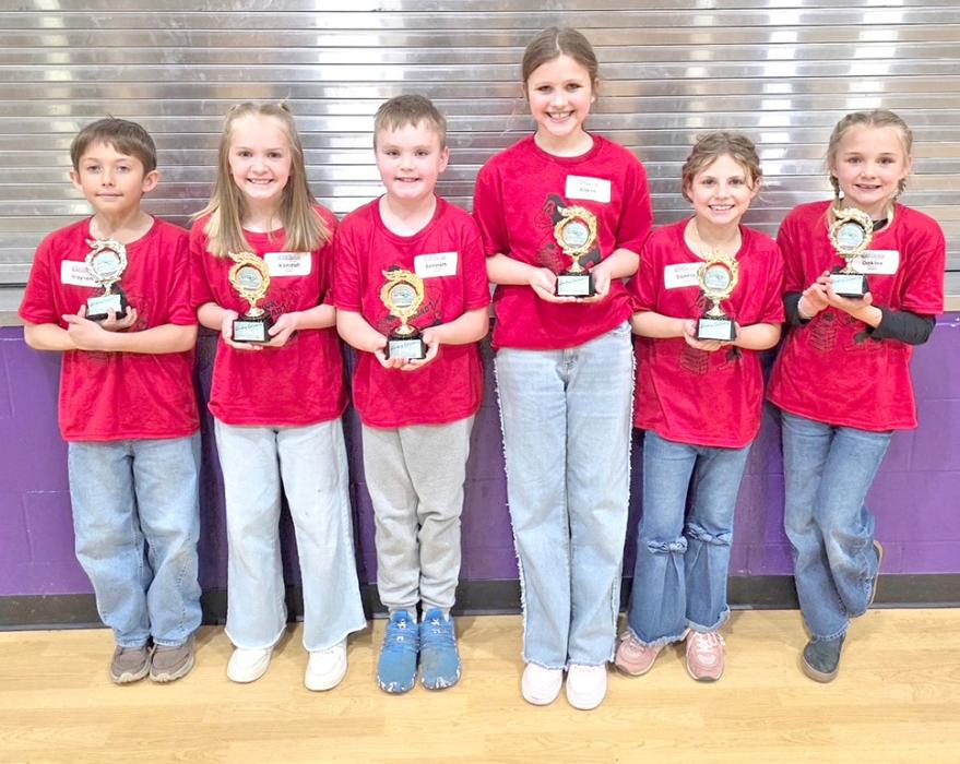 Gregory’s 2nd grade team, pictured l to r, was Grayson Rivera, Kendall Braun, Bennett Grage, Claire Jacobsen, Conroe Lunne, and Oaklee Hoffman. They finished the competition in 3rd place.