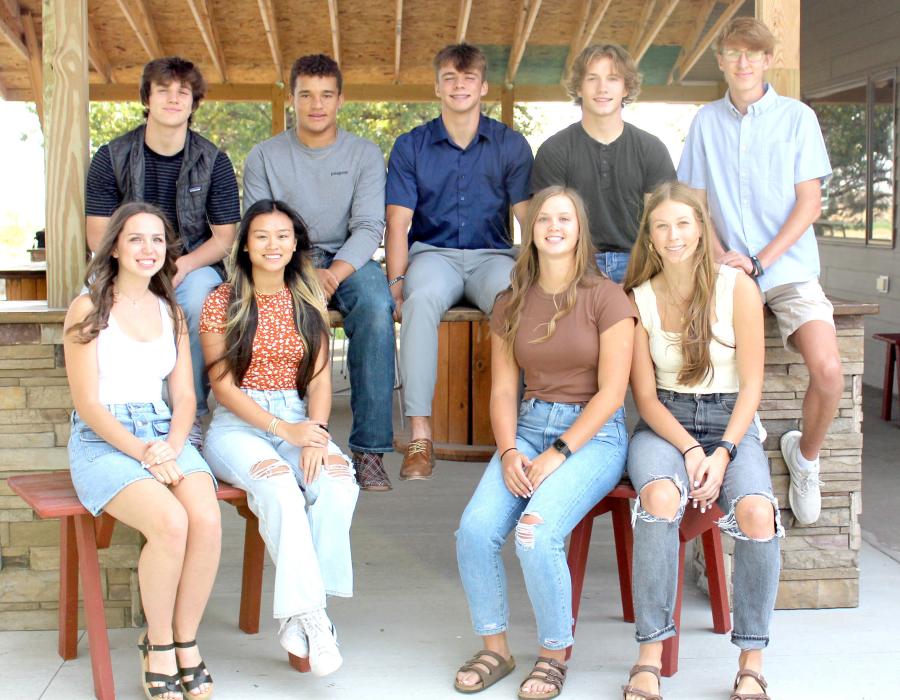 The GHS homecoming candidates were chosen last week. King candidates are back row, l to r: Owen Hansen, Gunnar Stephens, Eli Fogel, Kade Stukel, and Luke Sinclair. Queen candidates include, l to r: Katherine Stevicks, Vy Nguyen, Jessy Jo VanDerWerff, and Cassidy Keiser. Not pictured: Sapphire Kenzy. The king and queen will be crowned on Monday, September 26, 2022, at coronation which will be held at the Gregory Memorial Auditorium at 7:30 p.m.