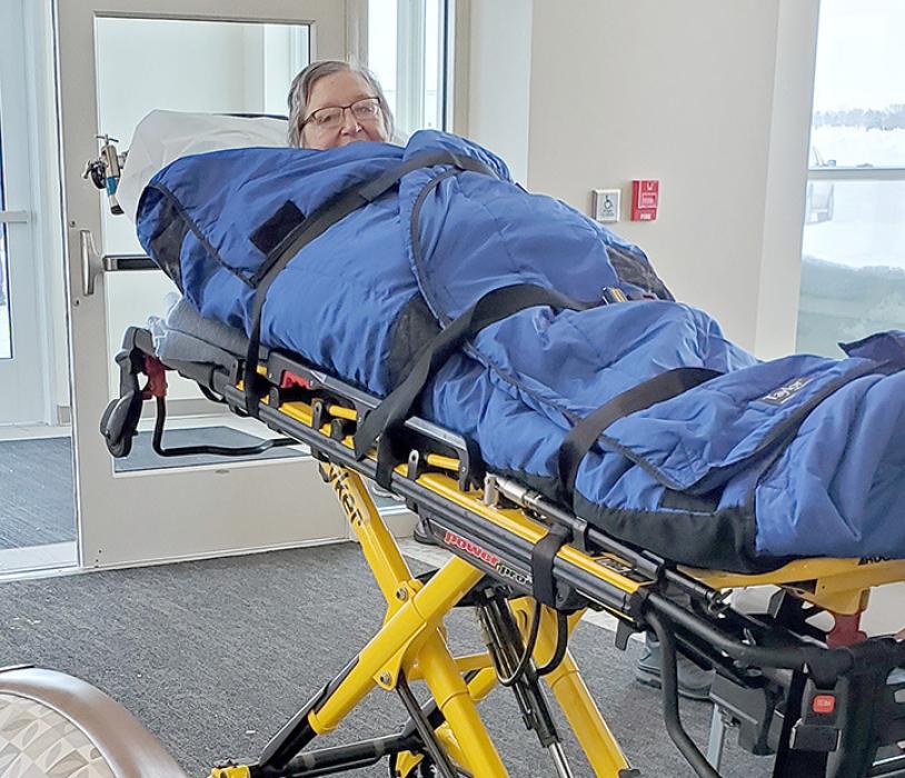 Dottie Smith arrived at her new home on this stretcher by ambulance.
