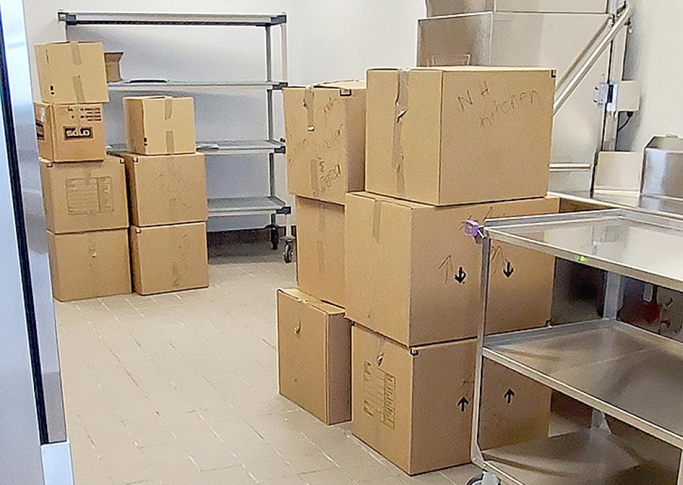 Kitchen boxed and ready to go...boxes and carts lined hallways. Everything was expected to be moved to the new facility by the end of Wednesday.