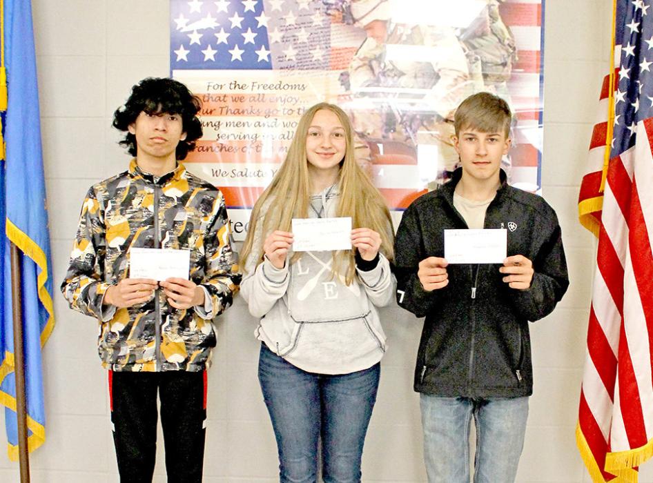 Kaleb Bettelyoun, Jerilee Hanson, and Maxton Steffen were the winners of the 4th-8th grade division. (Photos by Kristy Ring)
