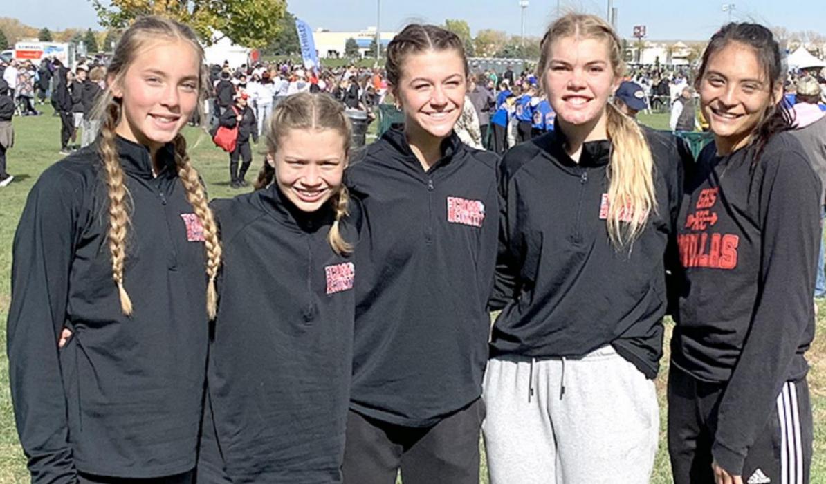 Five Lady Gorillas competed at the cross country state meet last Saturday. The girl’s team consisted of l to r: Asia VanDerWerff, Emily Grim, and the three seniors, Emma Thomas, Kodi Timanus and Sierra Rencountre.