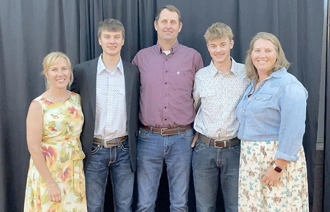 As part of his winnings, Kenzy received tickets for himself and his family to the Prime Time Gala and the Parker McCollum concert. Shown here, l to r are Michelle (mother), Nick, George (father), Tyler, and Mrs. Andrews.