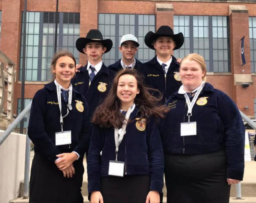 Back row, l to r: Cody Williams, Fin Adams, Justin Vomacka. Front, l to r: Avery Zeisler, Savannah Schrader, and Dori Bruns.