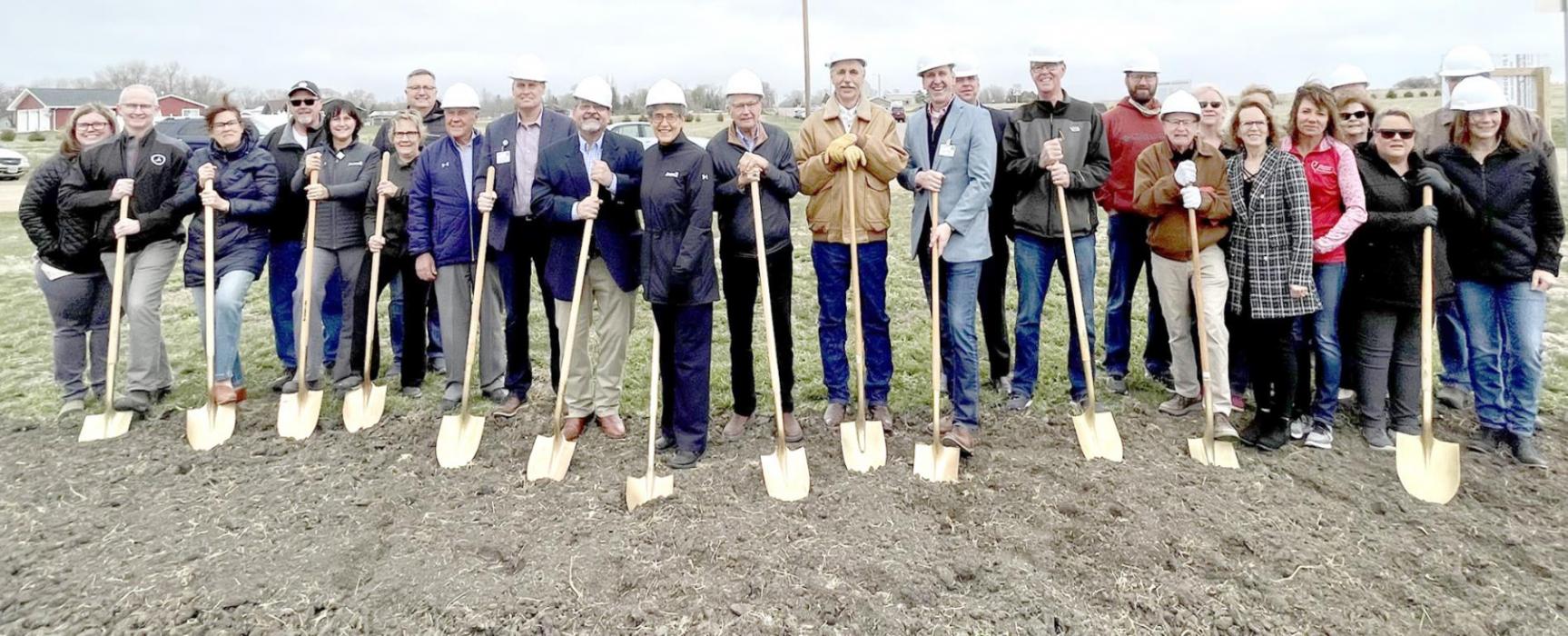 Members of the hospital board of directors, hospital foundation, fundraising committee, and medical community broke ground for the new Avera medical campus in April.