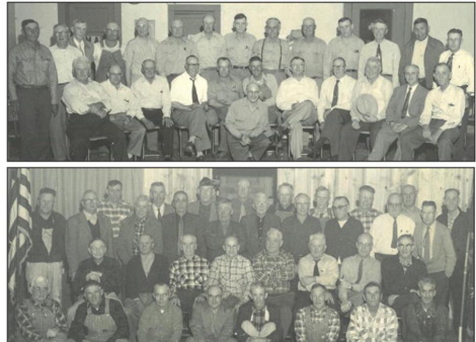 These two photos, one taken in the old Legion building in 1955 and the other in the new building in 1957, are World War I veterans. Legion Post #6 is asking for assistance in identifying the men pictured. To get a better look, see the original photos on display at the Legion.