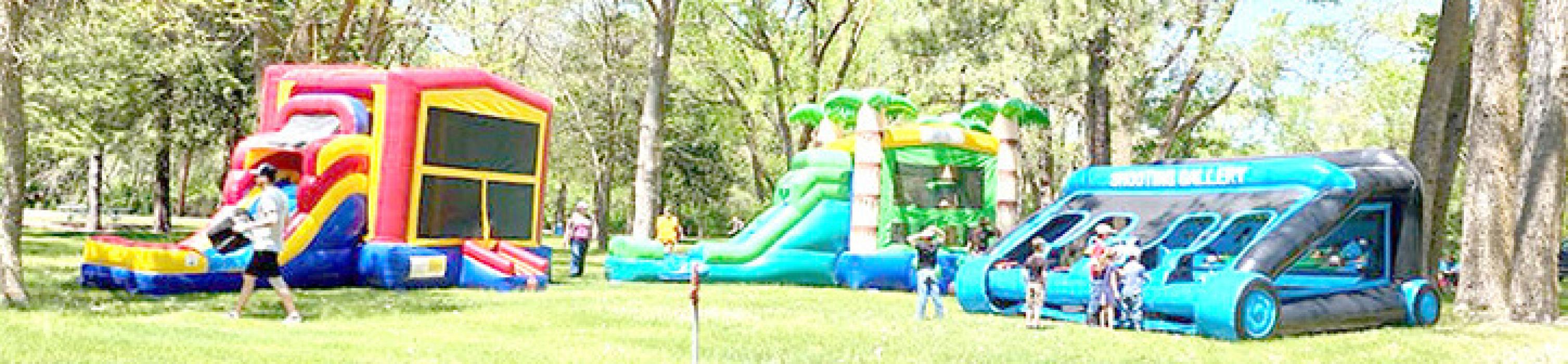 Inflatables getting set up and ready, thanks to generous donors.