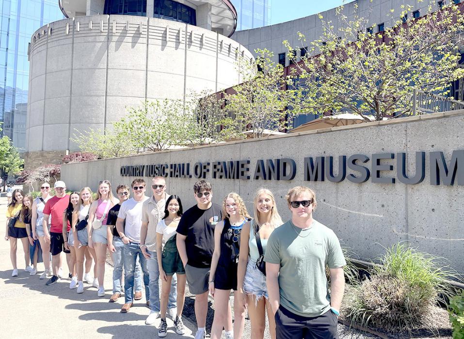 Shown here at the Country Music Hall of Fame and Museum, the 15 students who attended the trip are, l to r, Paige Rezac, Jordan Spann, Natalie Smith, Jamison VanderPol, Savannah Schrader, Jordan Svatos, Mya Determan, Trey Murray, Gannon Thomas, Kade Braun, Cindy Khuu, Eli Barreto, Kaydence Klein, London Flakus, and Nathan Fortuna.