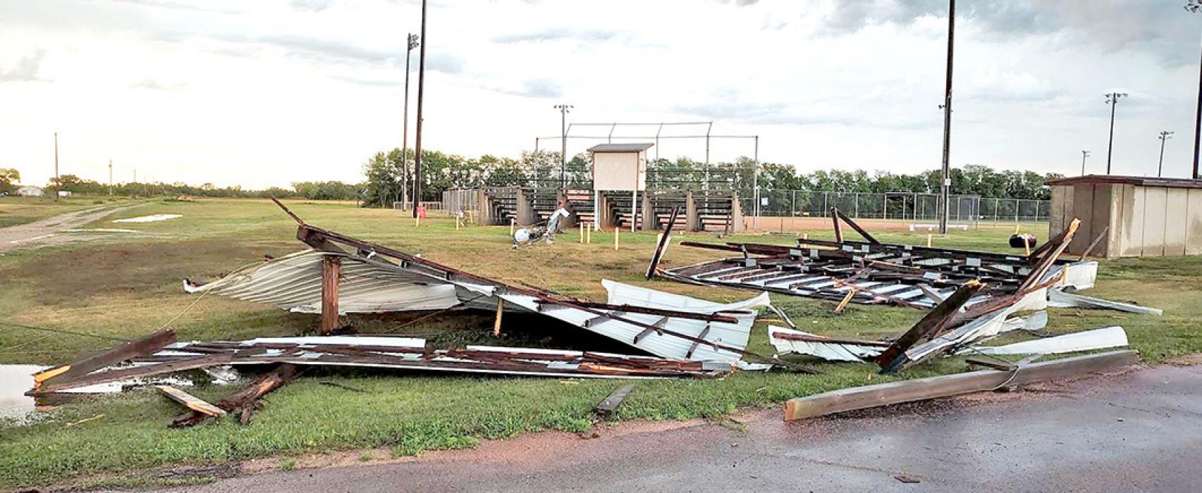 Bonesteel’s baseball awning was destroyed by the tornado on Monday.