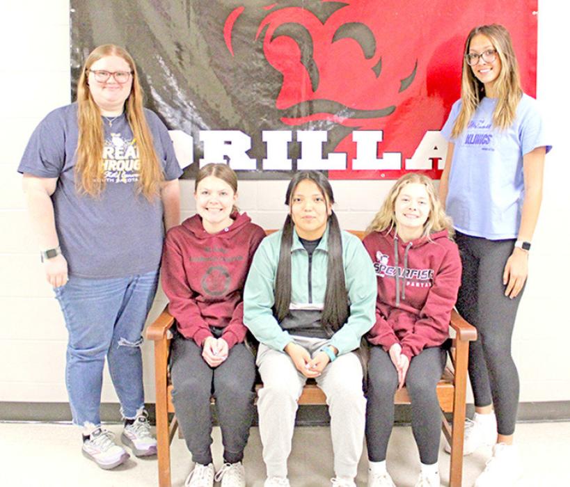 The five girls selected to attend Girls State in May are shown here l to r: Riki Bruns, Haleigh VanOverschelde, Ellie Talsma, Aubree Opp, and Aubree Miller. (Photo by Kristy Ring)