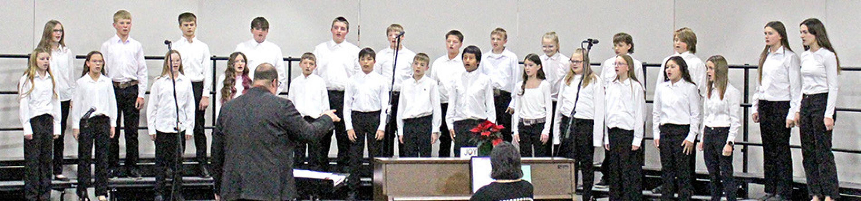 The Gregory School District 6th grade choir led off the program at the 6-12 grade holiday concert Monday evening, December 8, 2025. (Photo by Kristy Ring)