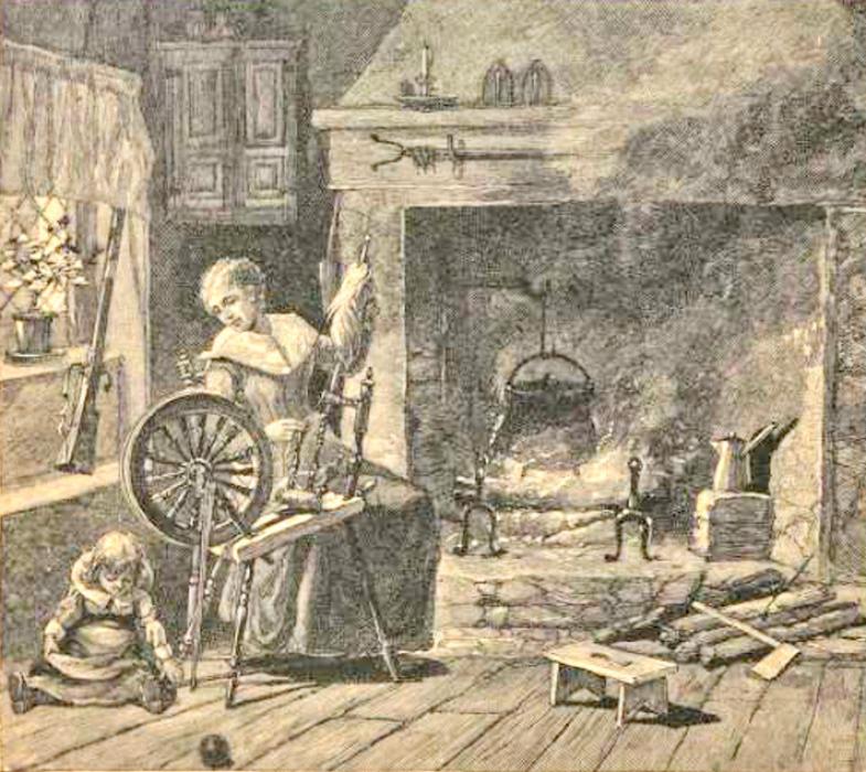 In response to the Townshend Acts, The Daughters of Liberty promoted the production of homemade fabrics and goods to avoid purchasing British imports. Domestic manufacturing, in general, saw a huge increase. (Photo from Joel Dorman Steele’s A Brief History of the United States (1880))