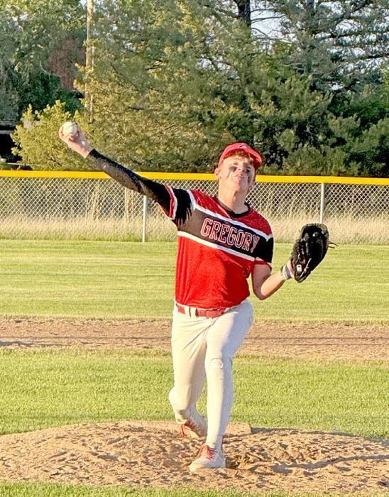 Jacob Klein delivers a pitch during Gregory Jr. Teeners’ 13-11 victory over Valentine on June 16 in Valentine. Gregory rallied to reclaim the lead in the fifth inning and held on for the win in the opening game of a doubleheader. (Submitted photo) Please submit any and all photos ( sports, 4th of July, etc.) you would like to share to advertising@ gregorynews. com