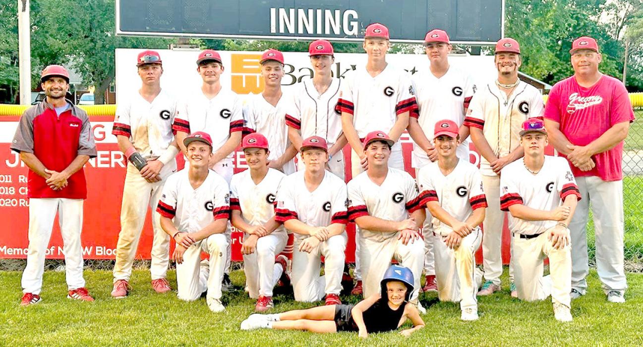 The 2024 Gregory Teeners 16U baseball team includes back row, l to r: Coach Jason Frasch, Landon Keiser, Caden Wittmeier, Lincoln Juracek, Cooper Feyereisen, Colt Keiser, Carter Baumgartner, Jayden Schonebaum, and Coach Chris Keiser. Front row, l to r: Eli Ekroth, Aiden Frasch, Zach Wheeler, Hudson Fuhrer, Cash Hemming, and Dylan Fiebelkorn. In front: ball girl Finley Frasch.