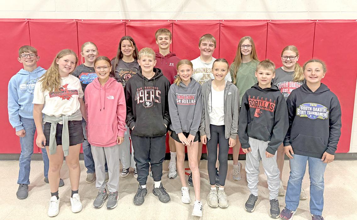 Back row l to r: Lawrence Ring, Gracelyn Lanz, Hadley Braun, Dylan Bolander, Ian Opp, Hannah Hull, and Katherine Engel. Front row l to r: Harper Wenger, Sutton Braun, Sully Sperl, Rykel Reurink, Alaina Stevicks, Jace Beck, and Milly Meyer.