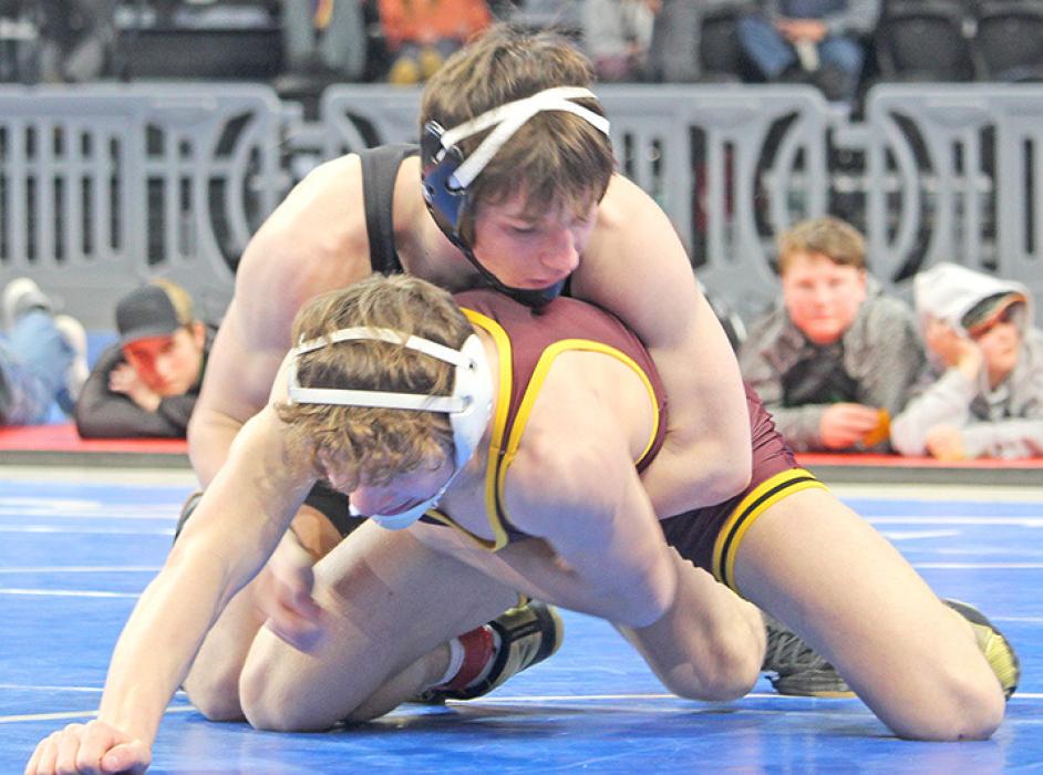 Owen Hansen spent very little time on the mat, winning 3 of his 4 matches by fall. (Photo by Gracie Stephens)