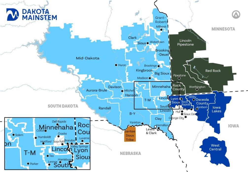 A map of water providers that would be served by the proposed Dakota Mainstem Regional Water System pipeline project. (Courtesy of Dakota Mainstem)