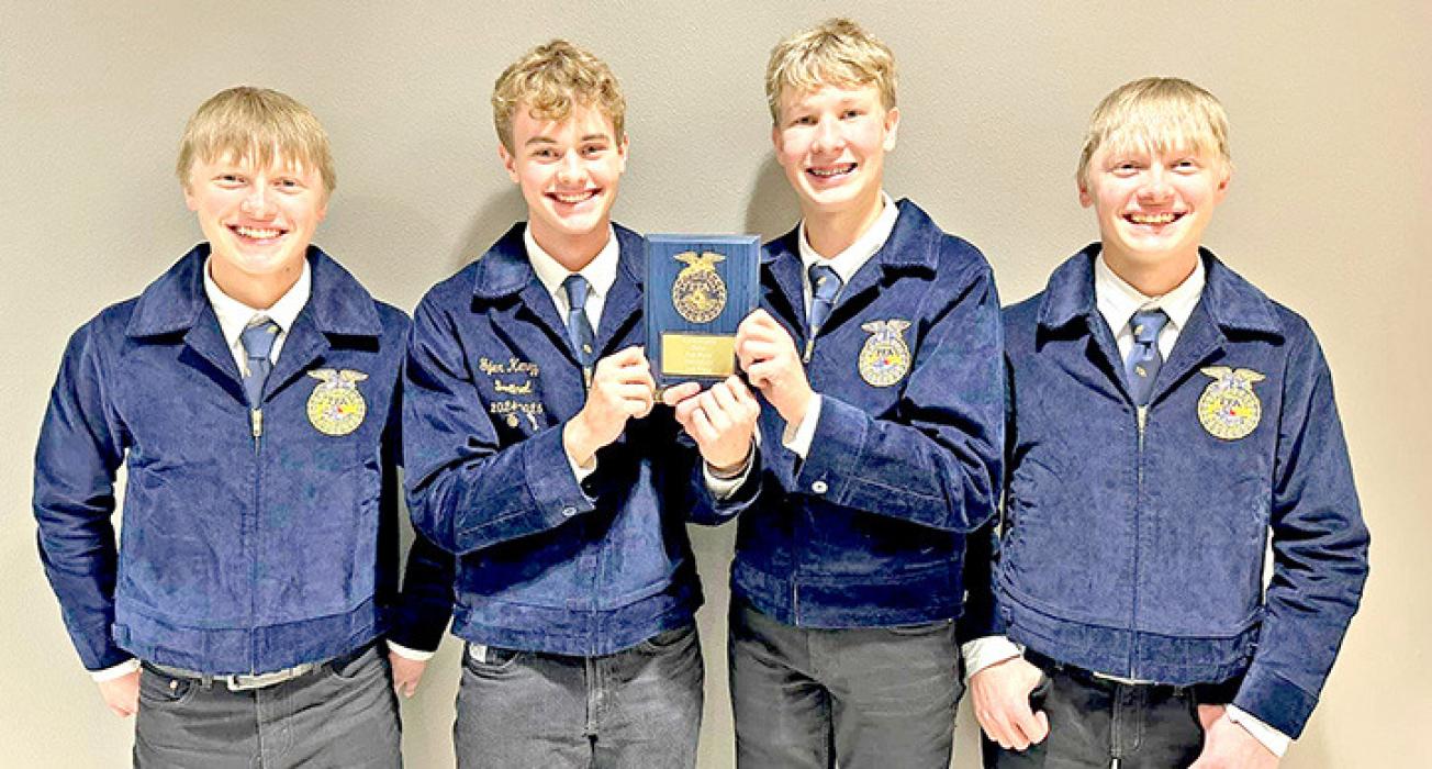 Mac Zimbelman, Tyler Kenzy, Caleb Sinclair, Mitch Zimbelman placed second in Ag Sales and will also advance to state.