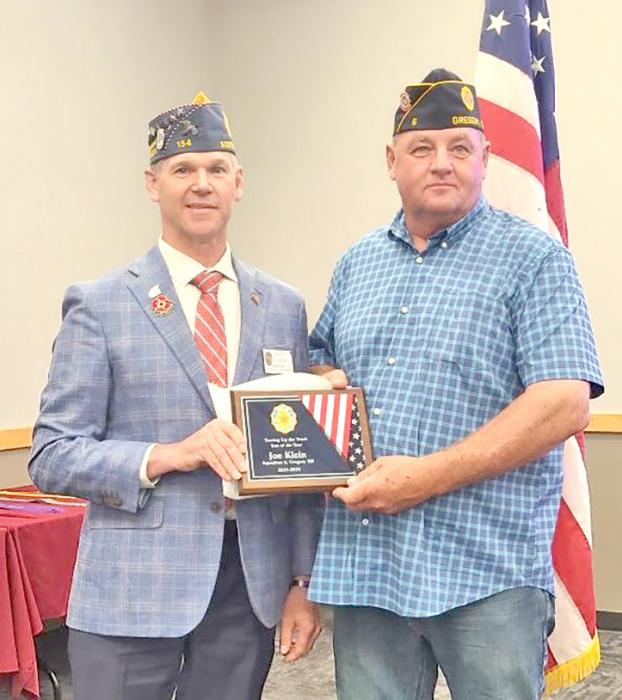 Joe Klein was presented with the “Son of the Year” award for 2024 - 2025 at the American Legion Family State Convention held in Huron June 19 - 22, 2025. With over 2,100 Sons members in South Dakota, to be selected for this award is very prestigious. This award can only be earned once by a member during their membership. Joe has spent over 1,000 hours helping veterans, their families, and their communities, and mentoring members in the Gregory Post and Squadron.
