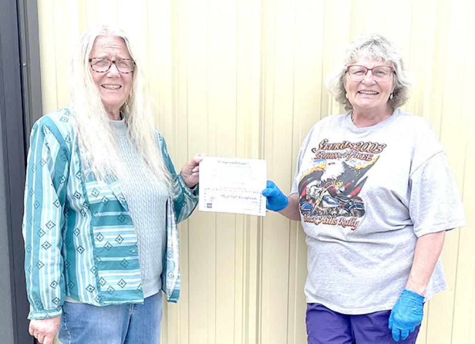 May is Beef Month – a great time to recognize the importance of the beef industry in our state and to celebrate and thank the farmers and ranchers who work hard every day to raise and care for cattle while preserving the land and environment. In observance of Beef Month, Deanna Nelson of Rosebud Ranchettes, shown above, l, recently presented $50 in beef gift certificates to Kathy Hansen of ROCS Senior Meals.