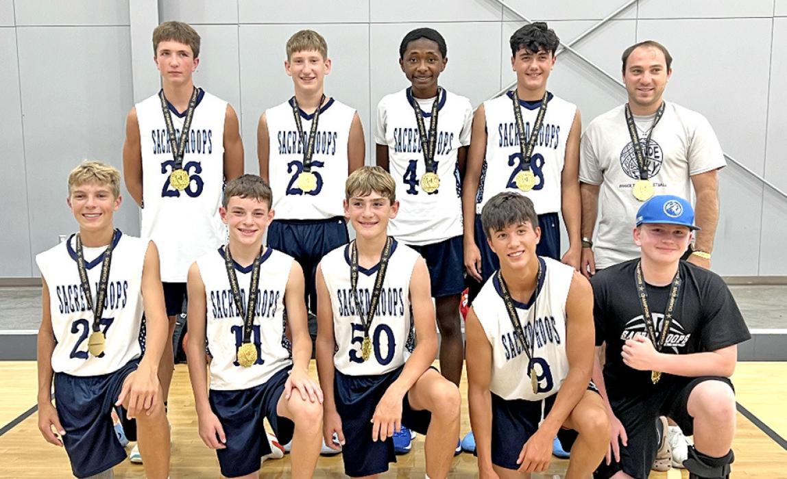 Back row, l to r: Brenson Ratzlaff (Avon), Branson Kok (Armour), Levi DeWaard (Armour), Jackson Woods (Wagner), and Coach Nate Vetch (Mt. Vernon). Front row, l to r: Joshua Koenig (Canistota), Zander Fathke (Avon), Daylin Kok (Armour), David Biggins (Gregory), and Abel Slate (Armour).