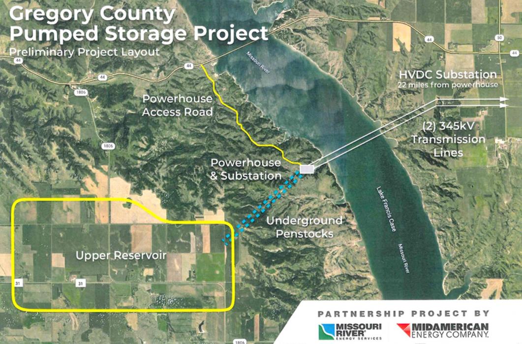 The layout shown above is a preliminary plan for the location of a pumped storage project in Gregory County. Stakeholders were given an opportunity to provide input.