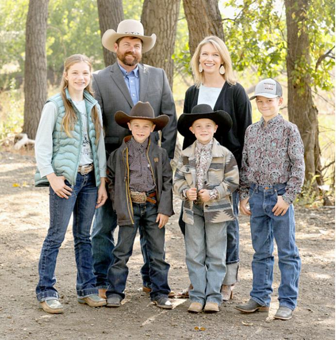 Lyman County ranchers Bryan and Amber Hammerbeck Bunker were featured by the South Dakota Farmers Union. Pictured here with their children, Evelyn, Si, Roy, and Laird. (Photo by Ashley Korzan, Korzan Customs Photography)