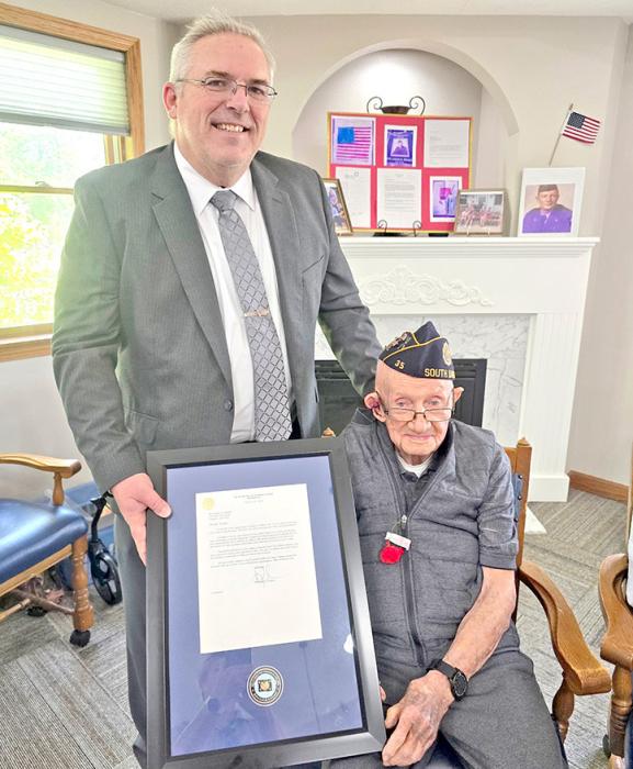 Lee Straight, 96, was honored for his service during the Korean war and for being a veteran over the age of 90 in a special ceremony May 27. He lived in Highmore for 95 years before moving to Silver Threads. He is the father of Dr. Gary Straight.