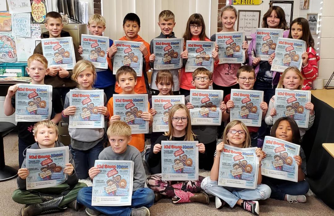 The third grade classes at Gregory Elementary School are shown here with their November issue of Kid Scoop News.