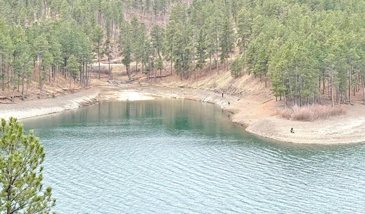 Water levels in Pactola Reservoir in the Black Hills of South Dakota -- a main source of drinking water for Rapid City -- were far lower than normal on April 21, 2025.