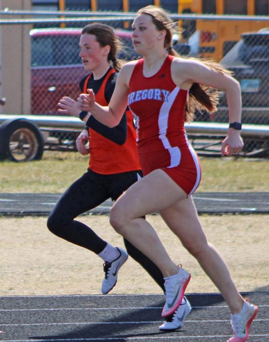 Cassidy Keiser set a personal record of 1:05.4 to place fourth in the girls 400 meter dash. (Both track photos submitted by Coach Kurt Stukel)