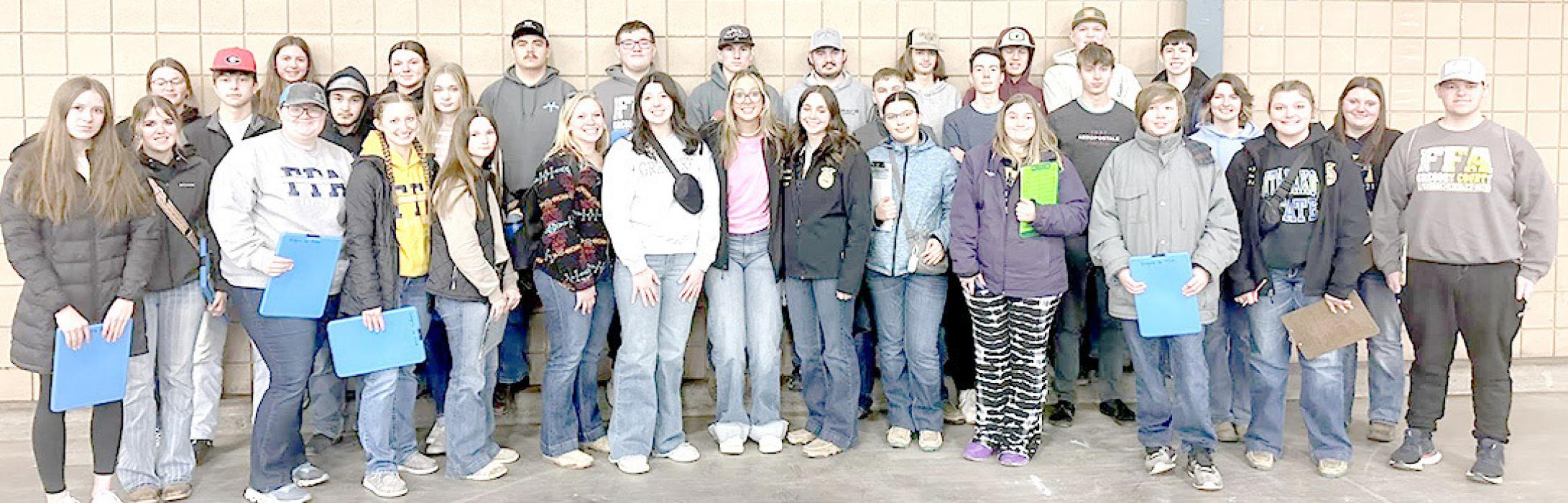 Thirty-three members represented the Gregory County FFA chapter in Sioux Falls on March 18, 2024, at the Tri-Valley CDE contest.
