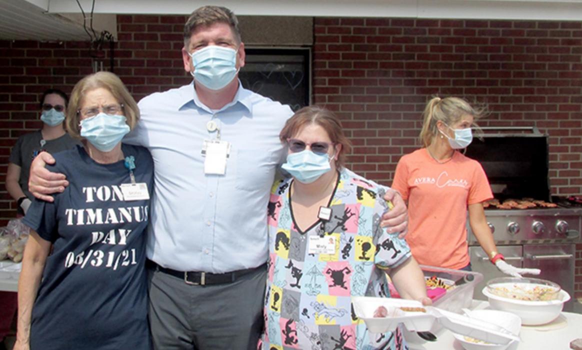 The members of the Avera Gregory Hospital surprised administrator Major Tony Timanus with a party outside the Avera Rosebud Country Care Center on Monday, August 30 to help celebrate his retirement from his 20 year stint in the military. Governor Kristi Noem declared Tuesday, August 31 as Tony Timanus Day.