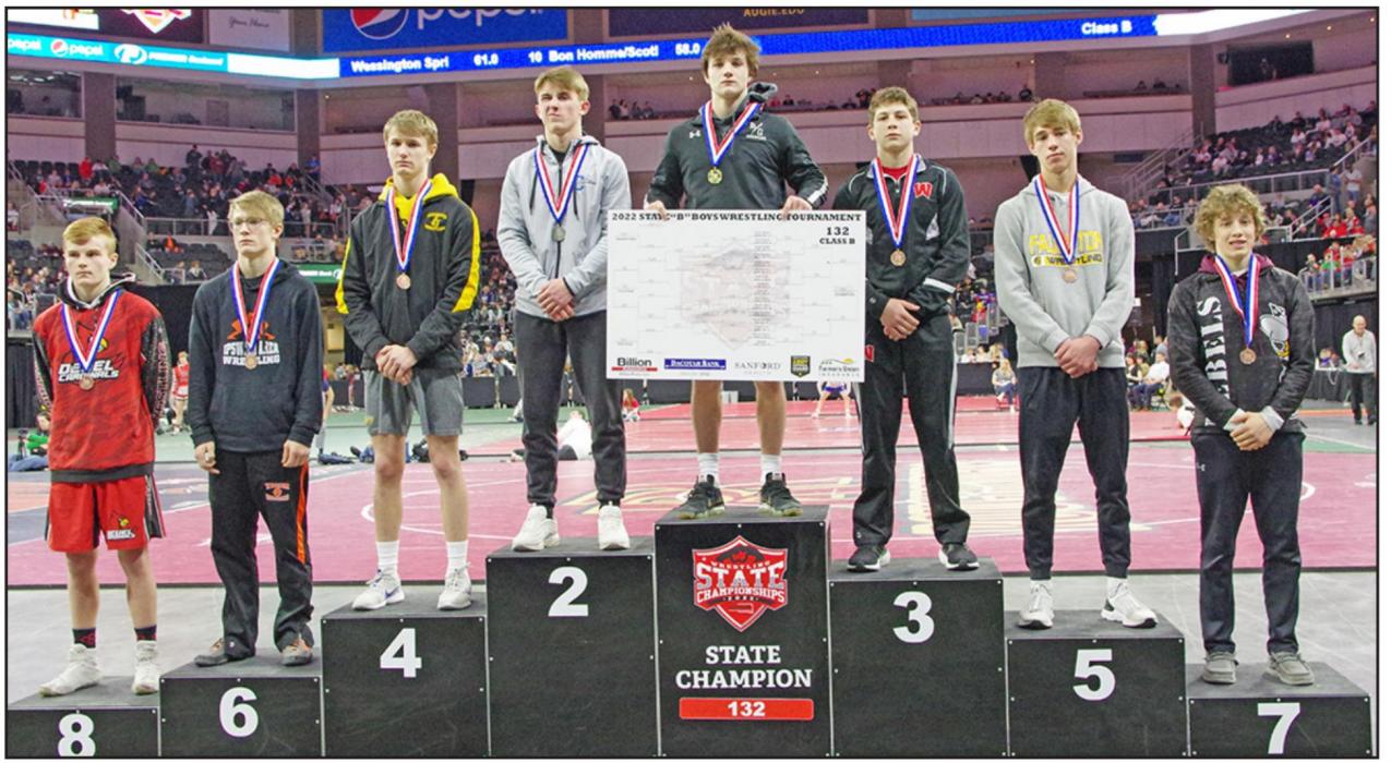 Owen Hansen won his second state title in formidable fashion at the SDHSAA State Wrestling Championship in Sioux Falls over the weekend. (Photo courtesy of Burke Gazette)
