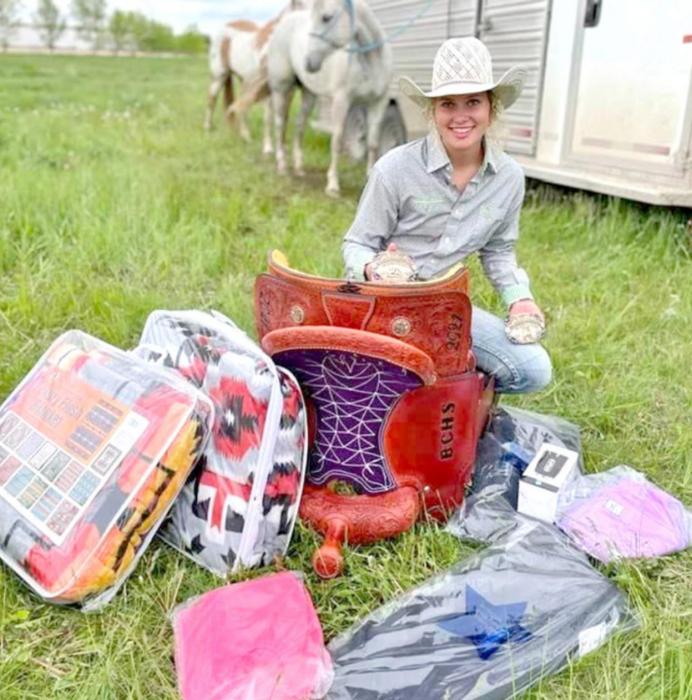Saydee Heath, the daughter of Justin and Shelley Heath, won the average in breakaway and poles, earning a buckle for each. Saydee also took the all around prize at the Martin High School Rodeo, winning the all around saddle.