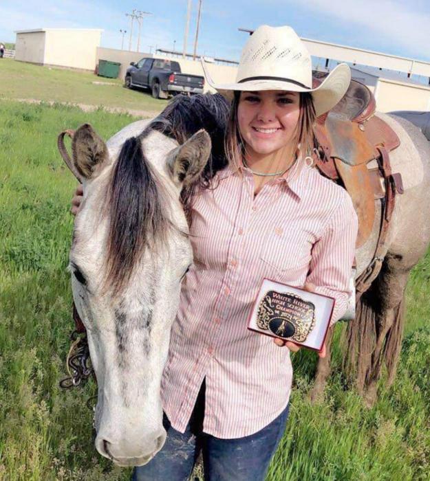Ashlyn Hoffine of Colome placed 1st in the pole bending event at the White River High School Practice Rodeo. She also placed 4th in the 2nd performance of barrel racing at the Martin High School Practice Rodeo.