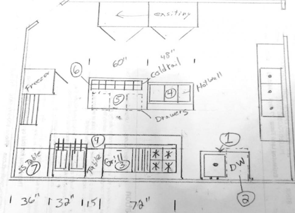 The above drawing is a sketch of the layout for the Legion’s kitchen with the coming upgrades.