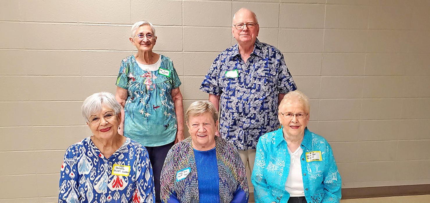 Members of the class of 1960 attended the All-School Reunion, they were, back row, l to r: Patricia (Kaupp) Fahl, Doug Kotrba. Front row, l to r: Darlene (Jewell) Lueken, Mary Ann (Supik) Dahl, Jeanette (Biggins) Jelinek. 