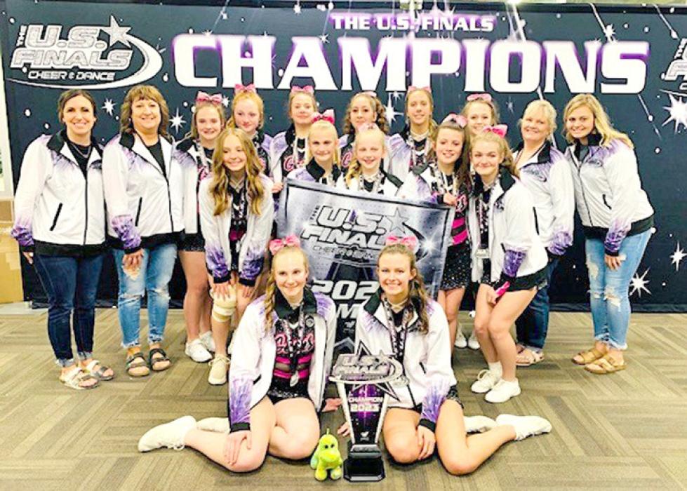 The Pink team includes, back row, l to r: Coach Melanie Bachmann, Coach Amy Kartak, Piper Mortenson, Kynslie Tegethoff, Lena DeMers, Jaelyn Assman, Adyson Stukel, Brooke Headrick, Coach Lori Weiland, and Coach Brennan Bachmann. Middle row, l to r: Camerson Olson, Avery Manke, Aubrey Heenan, Claire Pravecek, and Adyson Sharp. Front row, l to r: Melanie Brozik and Kendyl Bachmann. (Submitted photos)