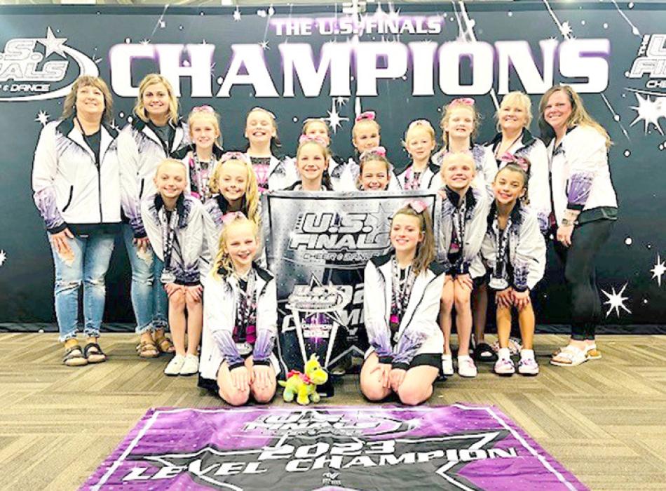 The Diamonds team includes back row, l to r: Coach Melanie Bachmann, Coach Brennan Bachmann, Gracie Curtis, Kenli Pollard, Tynlee Shippy, Abby Manke, Bianca De-Mers, Lidia Barfuss, Coach Lori Weiland, and Coach Sarah Myers. Middle Row, l to r: Taylor Meiners, Katie Burns, Allie Tideman, Hailie Lutt, Emry Foster, and Savannah Bennett. Front row l to r: Aubrey Heenan and Claire Pravecek.