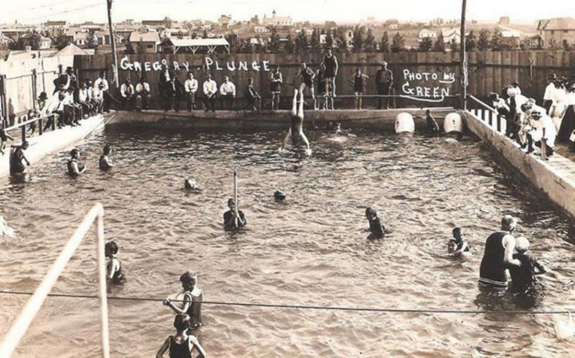 The Gregory Plunge was the first swimming pool and had seating for spectators.