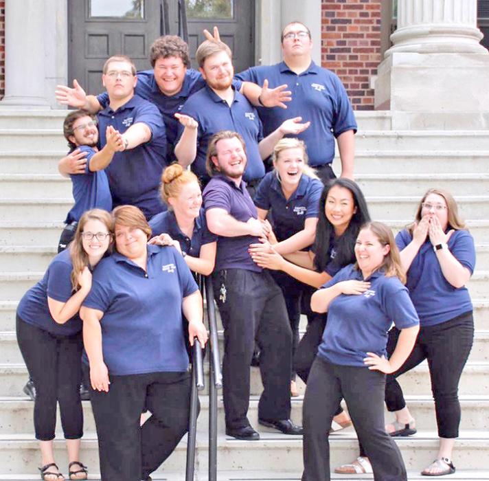 Jared Opp, back row, far right, shows his fun side with other counselors from Rushmore Music Camp.