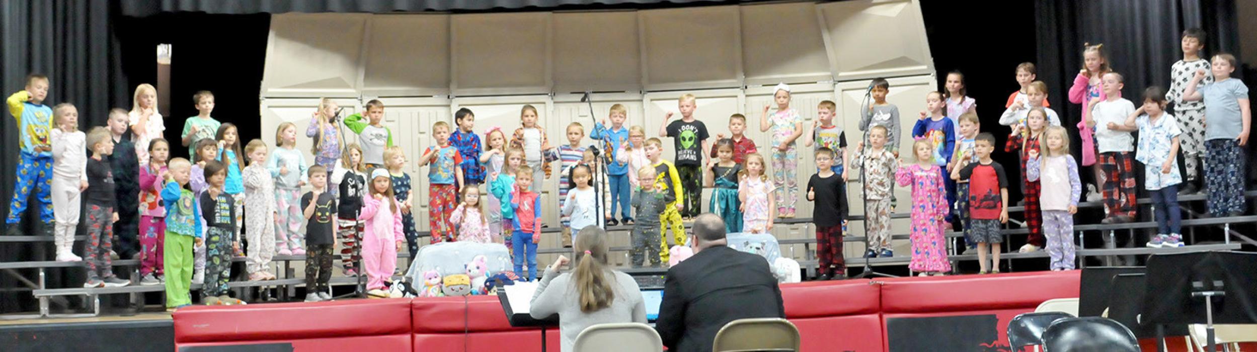 The begindergarten and kindergarten classes kicked off the “pajama party’ with “Shiver &amp; Shake” by Teresa &amp; Paul Jennings and “It’s Time to Wake up!” by Karl Hitzeman.
